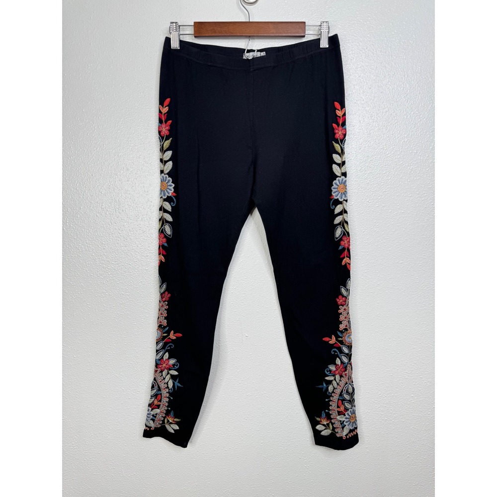 JW‎ Los Angeles Women Black Floral Embroidered Cotton Lycra Leggings Size M